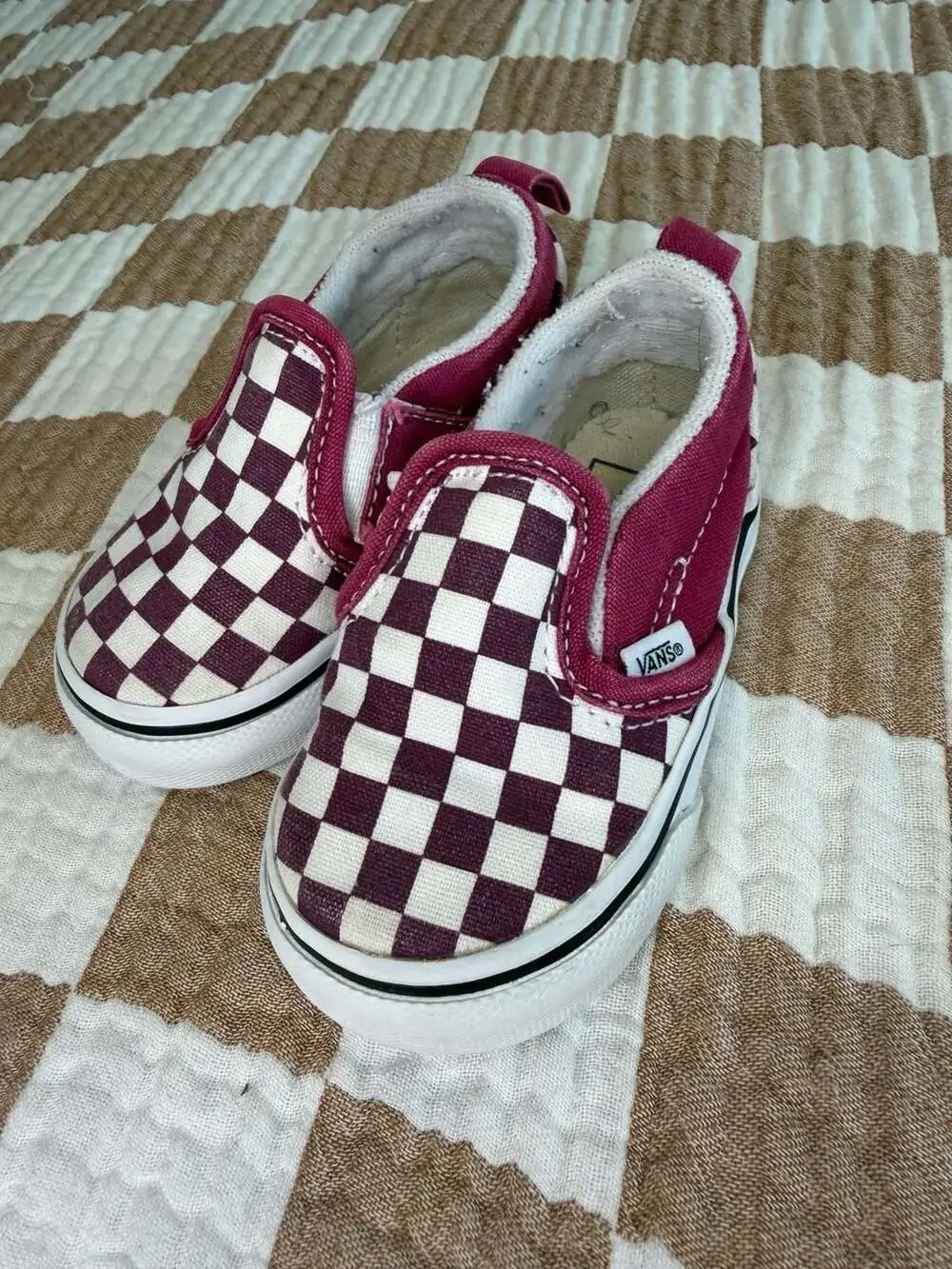 Vans Checkerboard Slip On Toddler Shoes Maroon White